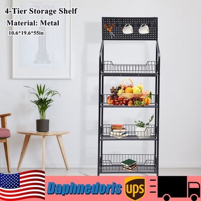 Metal Garage Shelving 4-Tier Storage Shelf w/ 5 Hooks19.6''Wx10.6''Dx55''H Rack ﻿
