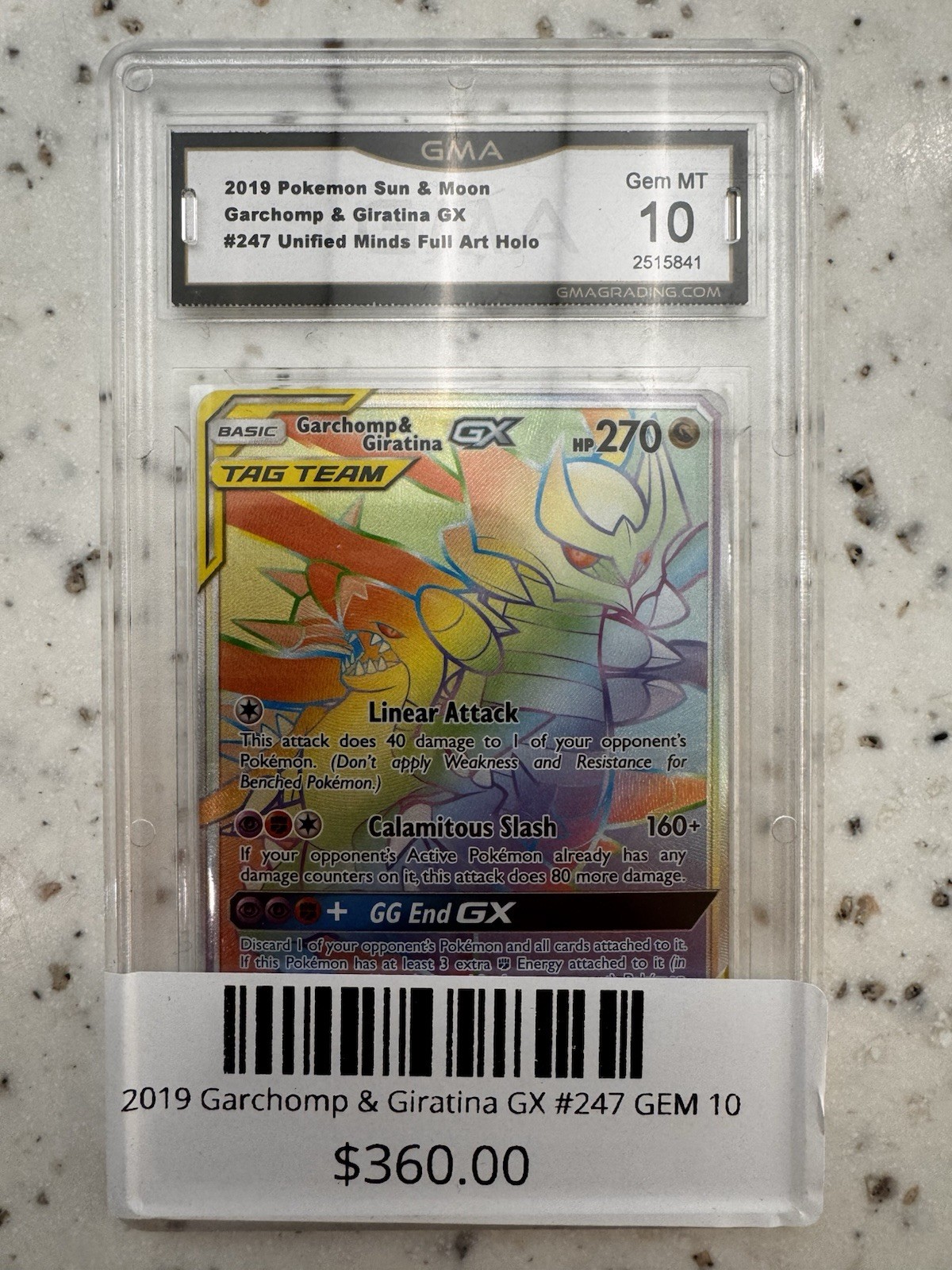Pokémon Sun Moon Unified Minds Garchomp & Giratina GX Secret Rare 247/236 PSA 10
