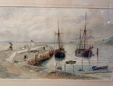 Watercolour Painting of Minehead Harbour Victorian Artist