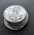 Lot of Five Walking Liberty Half Dollars 90% Silver Mixed Dates Circulated