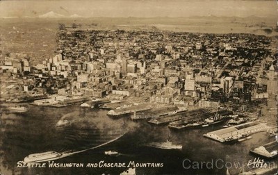 Seattle, Washington WA Overview of Seattle Cascade Mountains 1948 Vintage RPPC
