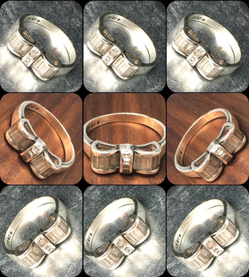 Designer Sterling Silver Baguette Bow Ring Signed SE Size 8