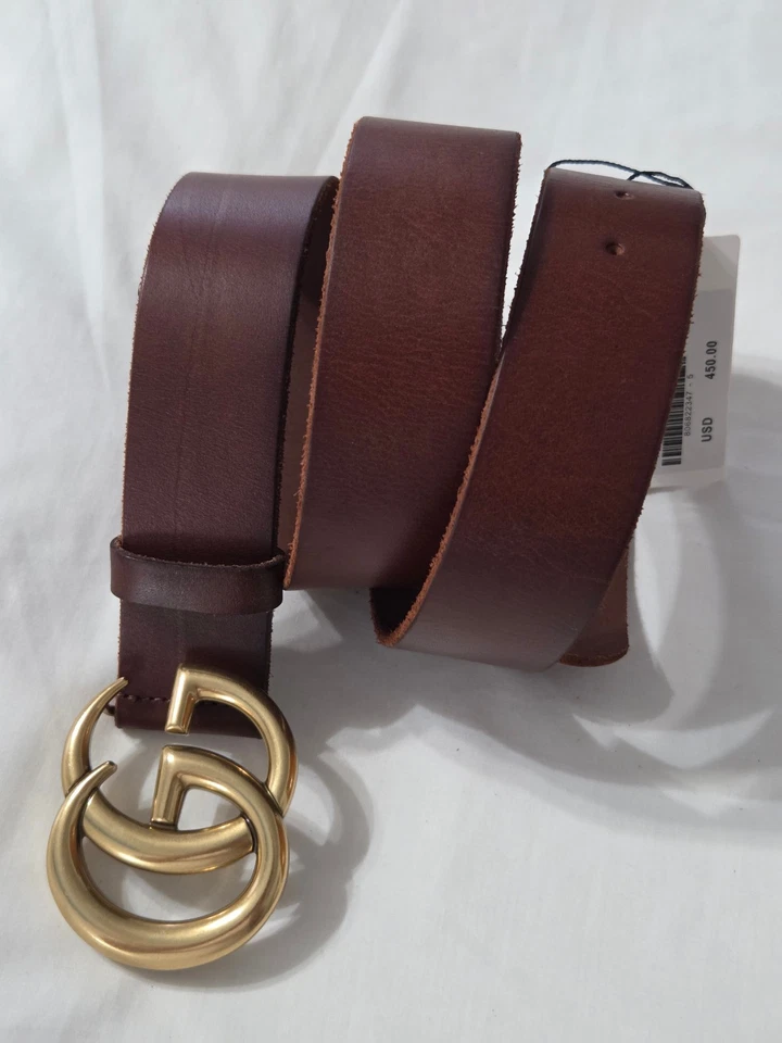 Authentic Brown Leather Gucci Belt 1.5" Width Gold GG 30/32 90cm - image 4 of 4