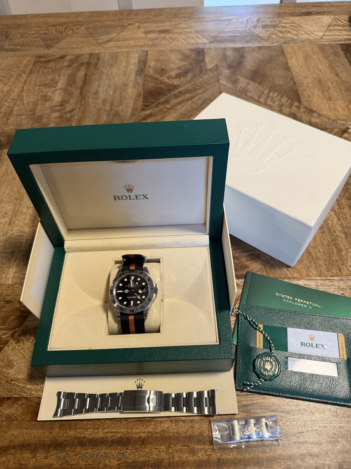 2017 Rolex 216570 Explorer II 42mm Orange Hand Steel Black Dial Steel Mens Watch