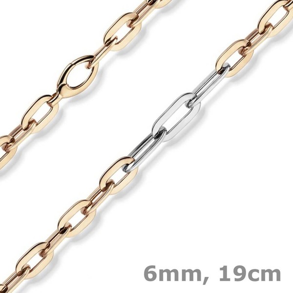 6Mm Phantasie Armband Armkette Aus 585 Gold WeißGold Rotgold Oval Flach 19Cm-image