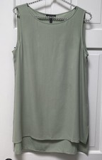 Eileen Fisher Silk Georgette Crepe Ballet Neck Long Tank Women's Small Sage
