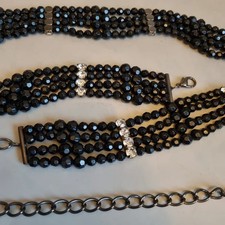 Faceted Bead Diamante Belt Chain black & silver adjustable