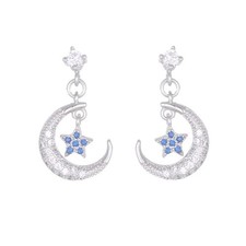 .925 Sterling Blue Clear Cubic Zirconia Star and Moon Earrings