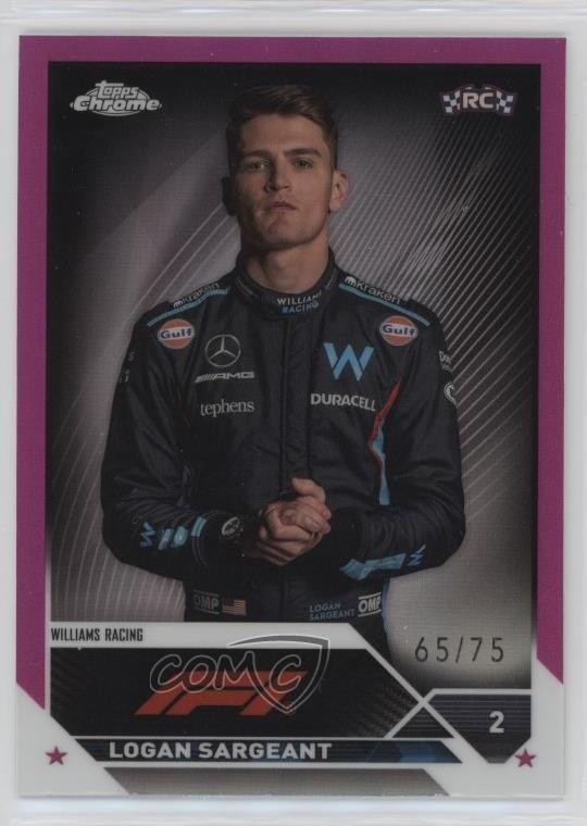 2023 Chrome Formula 1 F1 Drivers Pink Refractor /75 Logan Sargeant #64 Rookie RC