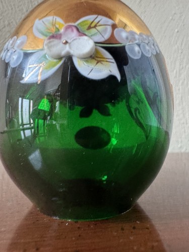 BOHEMIA Emerald-Green Czech Crystal EGG (24kt Trim,Hand-painted) 2.75” MINT - Picture 9 of 23