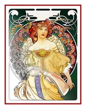 Art Nouveau Alphonse Mucha's Green Reverie Counted Cross Stitch Chart Pattern