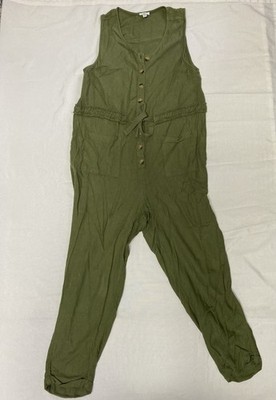 Dip Brand Sleeveless Romper Green Button Front Linen Blend Size Large