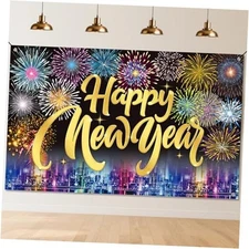Happy New Year 2026, Happy New Year Banner 71x44 Inch New Years Backdrop 
