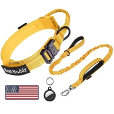 AUBELL Tactical Dog Collar and Leash Set, Reflective Adjustable Heavy Duty Mi...