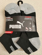 NWT Puma Men's 6 PACK Logo Cushioned Ventilated Quarter Crew Socks Black Grey