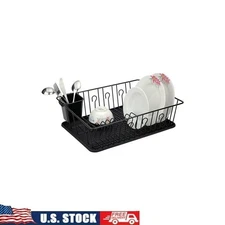 Two-Tier Dish Rack Chrome Plated Drying Rack W/ Mug Stand & Cutlery Space New