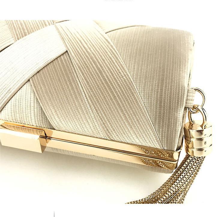 Womens Evening Bag Wedding Party Prom Satin Tassel Clutch Purse Chain