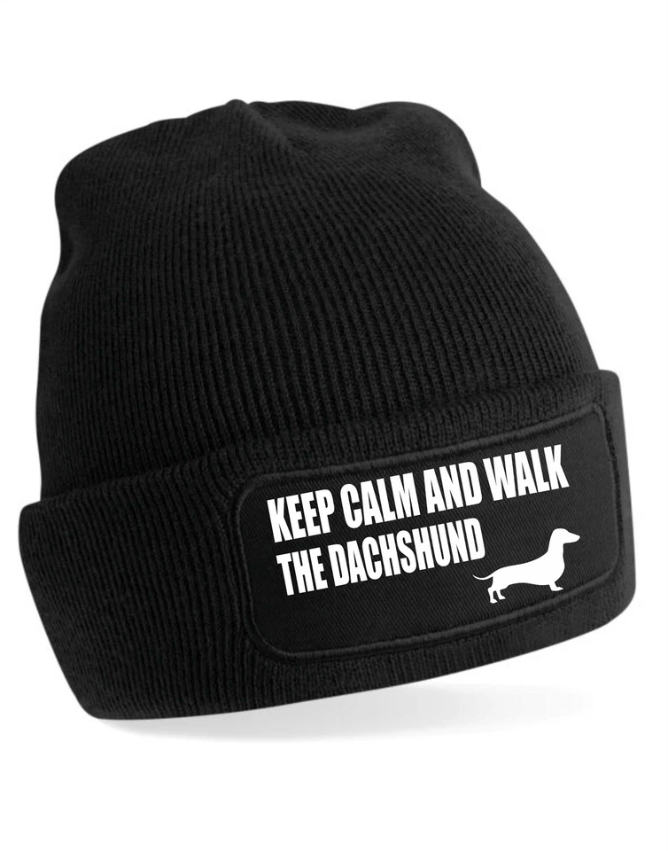 PRINTSHOP2000 Keep Calm Walk The Dachshund Beanie Hat Dog Lovers Gift For Men & Ladies