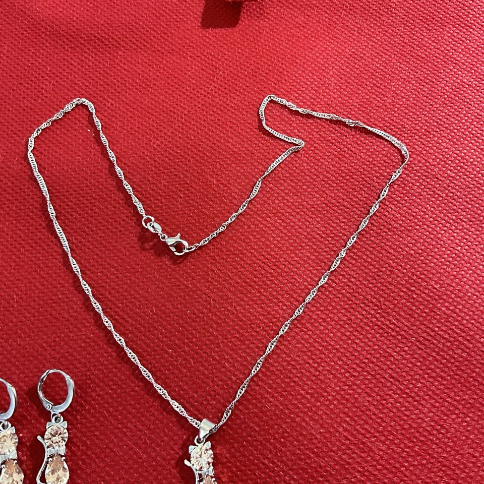 Juego de joyas de 2 piezas collar y pendientes plata 925 ámbar piedra gato Foto 2 de 4