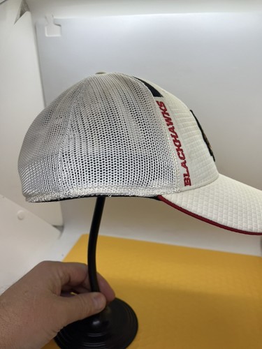 Chicago Blackhawks NHL Reebok White Trucker Mesh Fitted Hat Cap S/M Used - Afbeelding 11 van 16