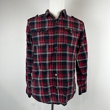 Buffalo David Bitton Flannel Long Sleeve Cotton Shirt Red  Black Plaid Men's L