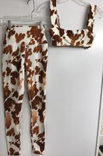 We Wore What Leggings And Sports Bra Brown And White Print Size XS