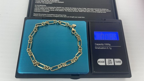 14K Yellow Italy 585 Gold Figaro Chain Link Bracelet 7.5”L Weight 1.9g - Picture 8 of 11