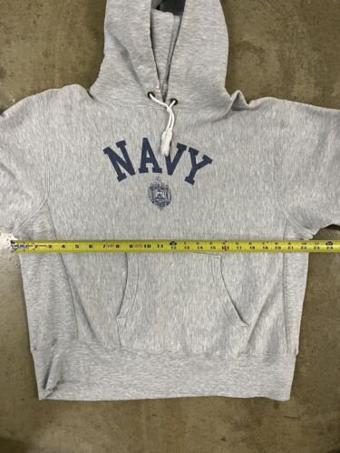 Sudadera con capucha vintage década de 1980 Champion USNA azul marino tejido inverso gris EE. UU. USN grande - Imagen 22 de 22