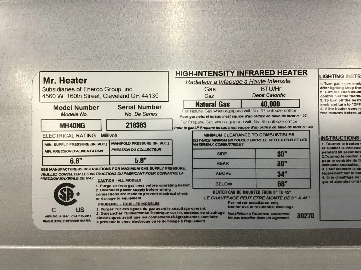 Mr. Heater Propane Heater - MH40NG 40,000 BTU | eBay