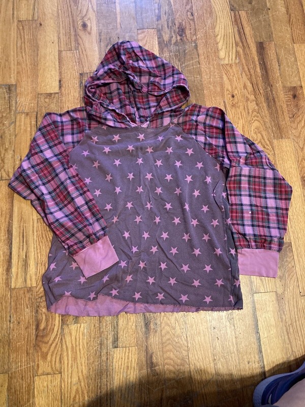 Dirttee Hollywood Plaid Hoodie Mauve Plaid Stars Colorblock 100% Cotton Girls 14