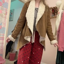 Autumn Suede Faux Fur Lined Jacket Beige Ran Brown Uk 6-8