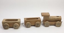 Vintage Wooden Unpainted Miniature Toy Train With Two Carriage 10 Inch Long