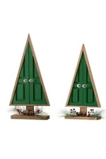 Glitzhome Wooden Christmas Table Tree Décor Floral Decorations S/2
