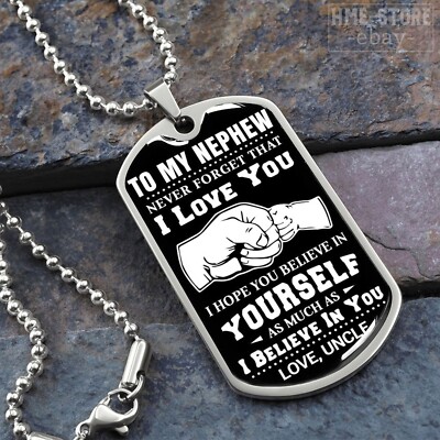 To My Nephew Dog Tag Necklace Love Uncle, Birthday Gifts For Nephew Believe In