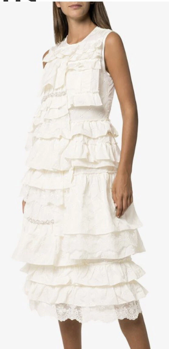 Nuovo Abito Moncler Genius Donna Simone Rocha Abbellito Barruffle Perla Bianco 42 S