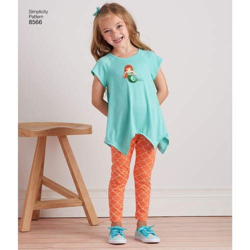 SIMPLICITY 8566 CHILDS GIRLS KNIT TUNIC LEGGINGS Sewing Pattern Sizes 3-6 & 7-14 - Picture 3 of 6