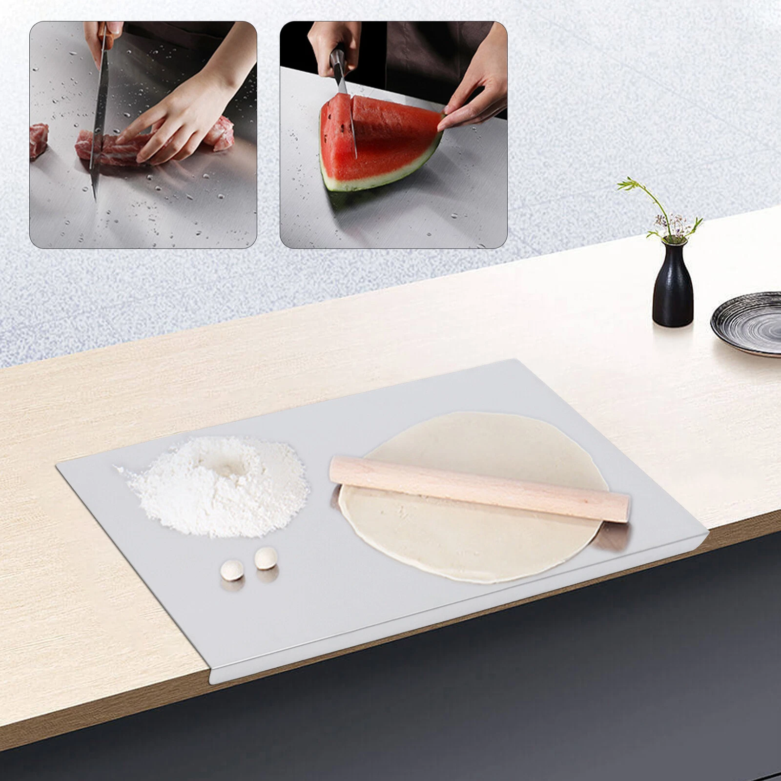 Cutting Board Kitchen Stainless Steel Chopping Board with Front Overhang
