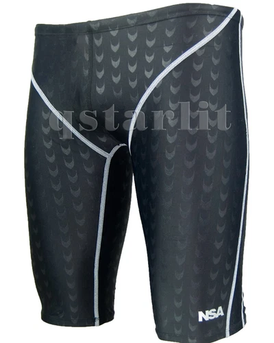 Men Male Training Competition Fast Skin Swimwear Trunk Jammer Size 36, 4XL Black