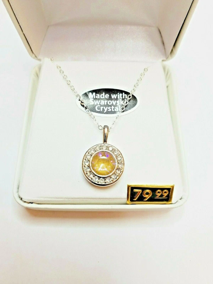 Collar con halo de cristales de Swarovski superposición de rodio ópalo de octubre cumpleaños Foto 2 de 3