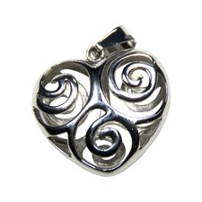 Women's Stainless Steel Open Puffy Heart Pendant with Swirl Accents
