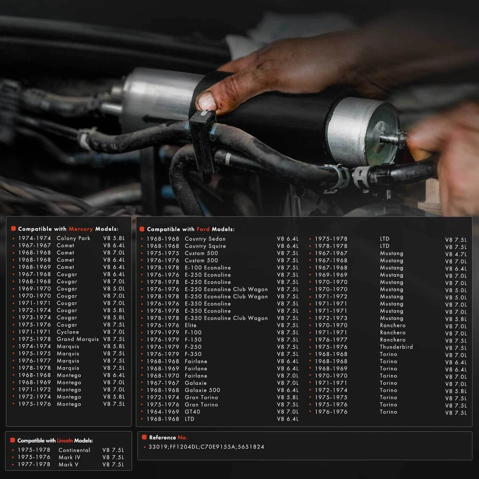 Filtro de combustible para Ford F-100 F-150 F-250 F-350 Mustang Lincoln Continental Mercury Foto 2 de 4