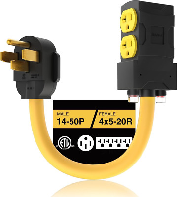 [240V to 120V] 50 Amp to 20 Amp 110 Adapter with Circuit Breaker RV Generator Ad