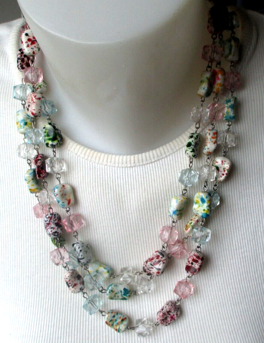 Collier Sautoir Fantaisie Perles Nacrées Résine Vintage - Long, Blanc, Bijou Occasion