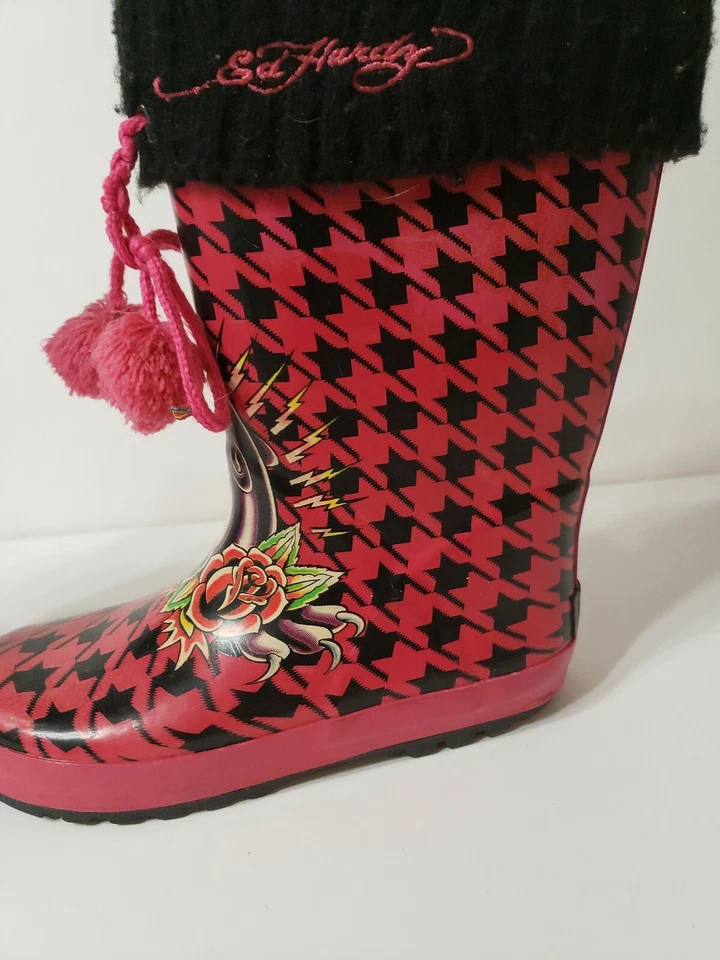 Botas de Lluvia Ed Hardy Rojo Tigre Goma Pom Pom Talla 2 Foto 3 de 4