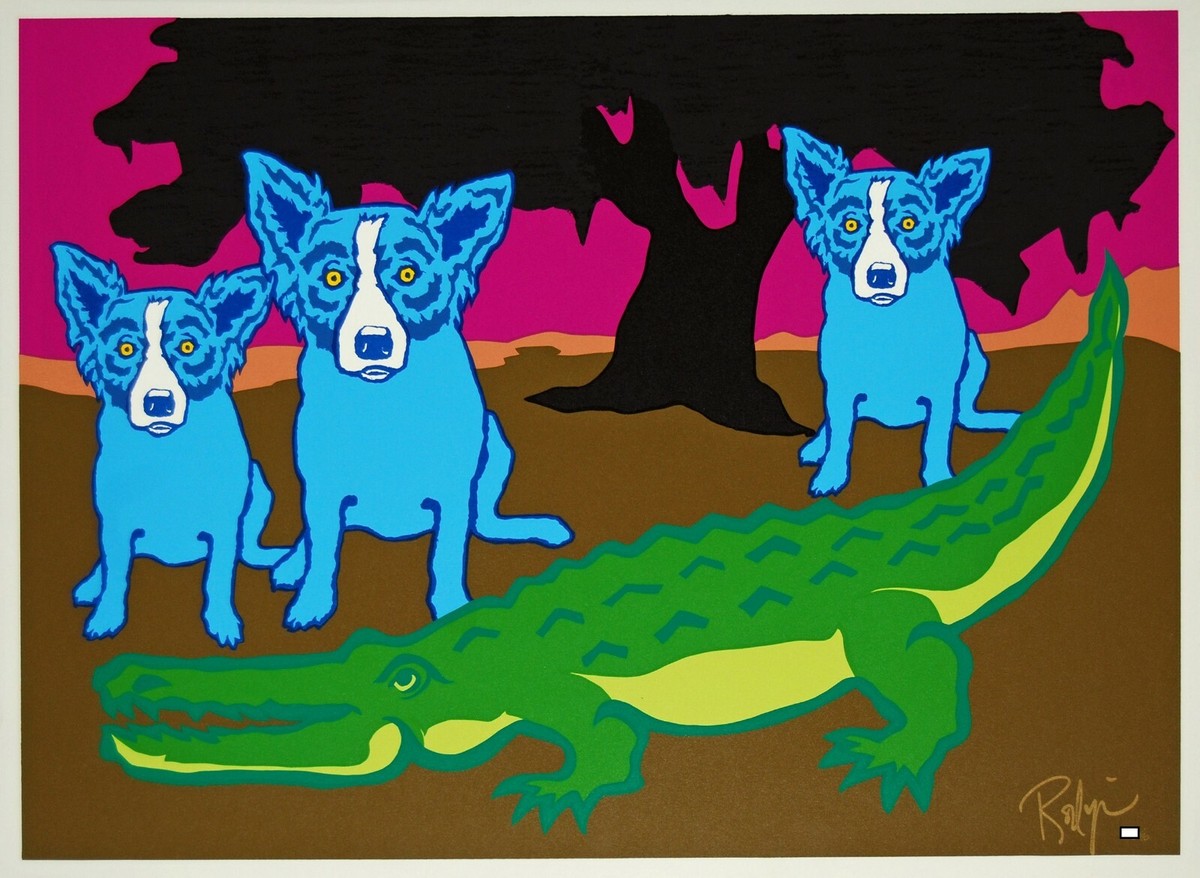 George Rodrigue Blue Dog Later Gator Silkscreen Print Signed