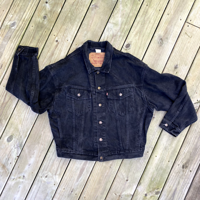 Vintage LEVIS Large Black Denim Jean Jacket Trucker Cotton Canada