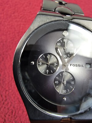 Fossil watch black bezel quartz FS 4197 stainless steel | eBay
