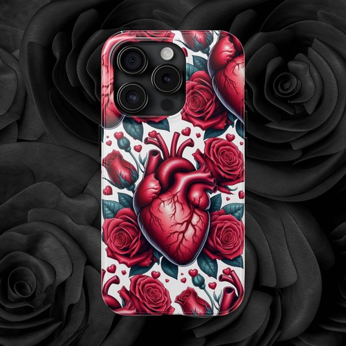 Anatomical Heart and Roses Cell Phone Case – Impact-Resistant TPU Lining, Glossy - Picture 18 of 108