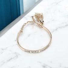 Goldtone Live With Passion Chain Tassell Link Metal Cuff Bracelet ~ Gift Idea!