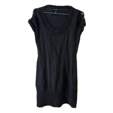 Sweater Project Dark Gray Short Ruched Button Sleeve Dress